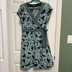 Apt. 9 Black and Teal Floral Wrap Midi Dress